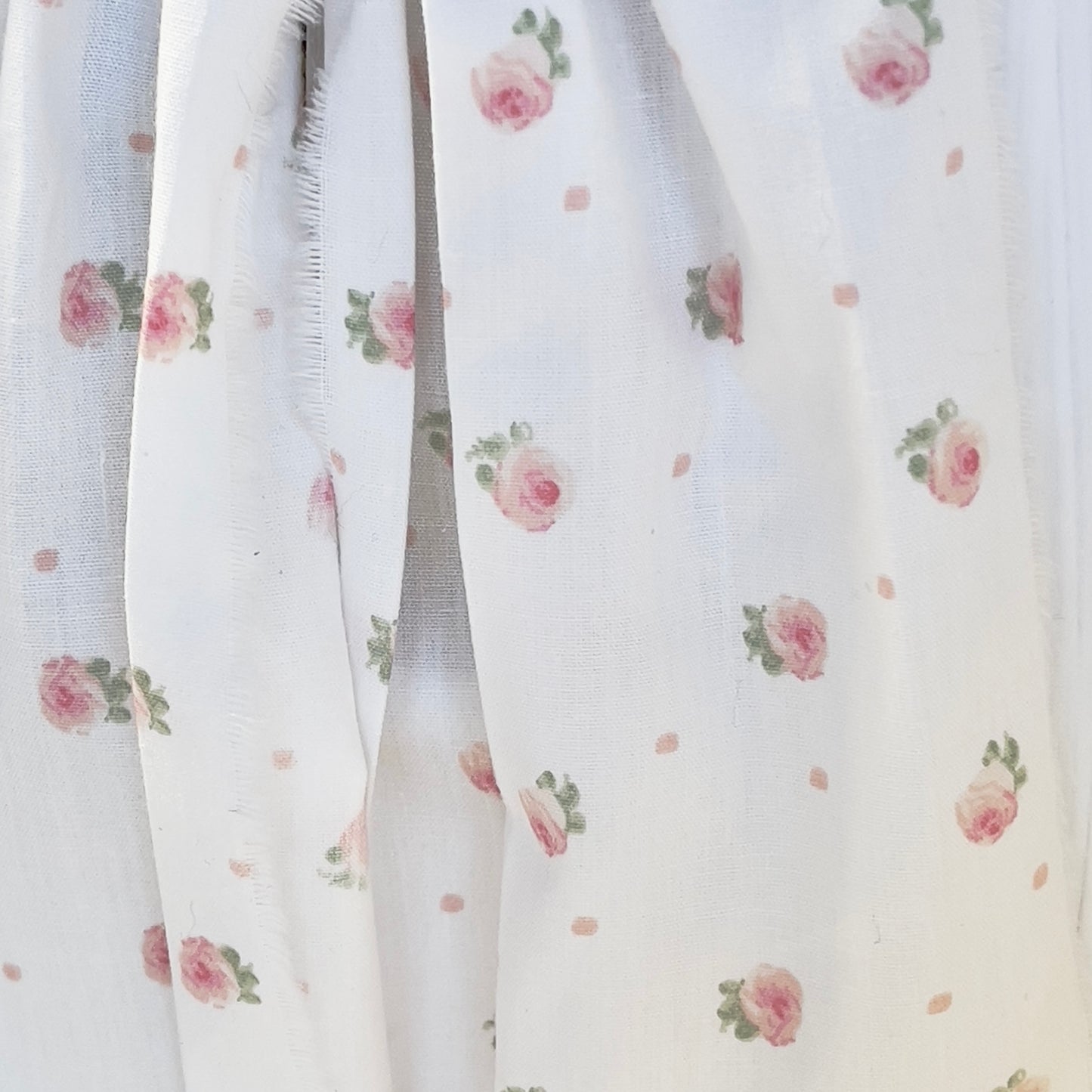 Curtains | Scattered Petite Pink Roses on Soft White 2 Panel Cotton Curtains