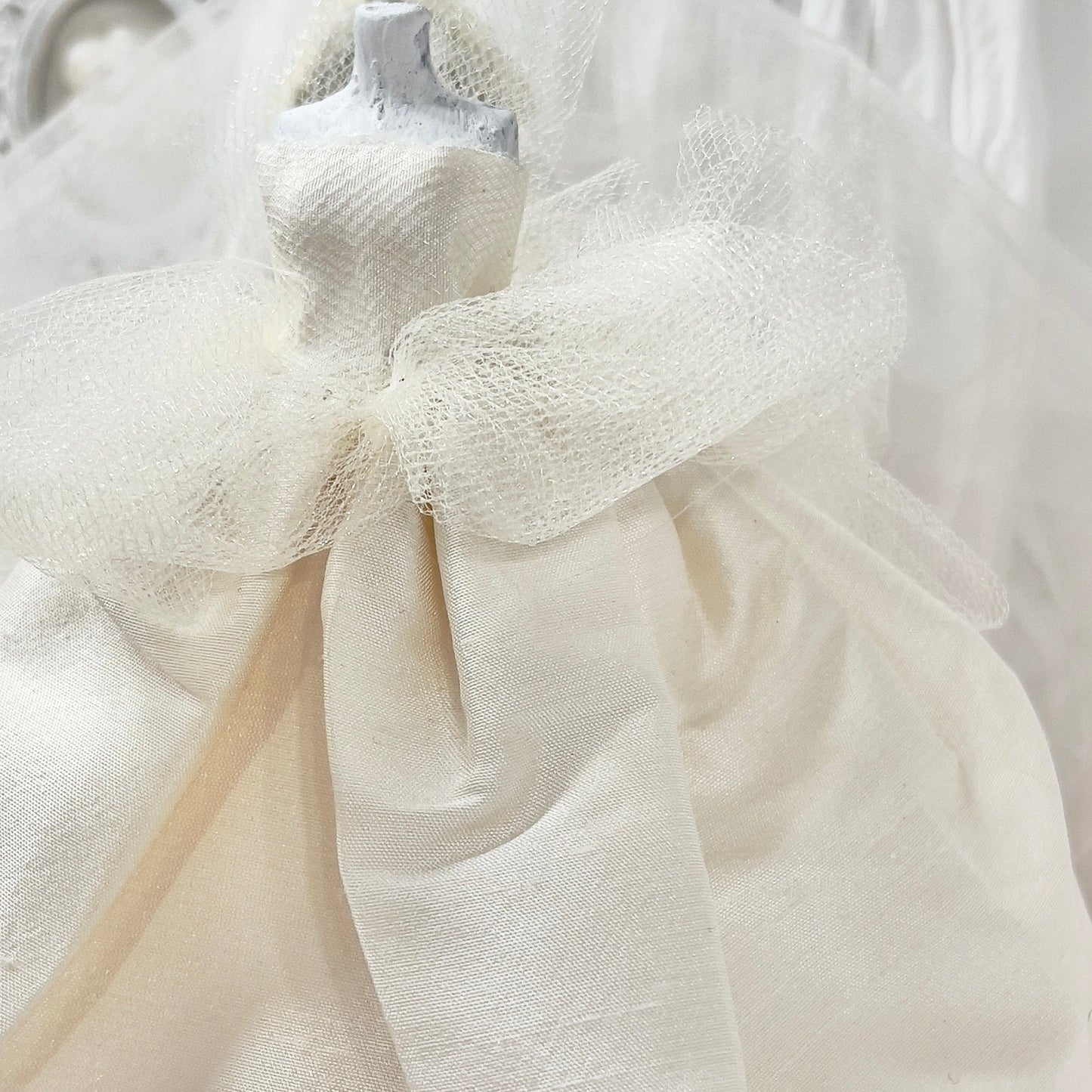 CHANTALLENA Bridal Gown on Dress Form| Becca-Sleeveless Off White Silk Shantung with Tulle Accents|House of Chantalle