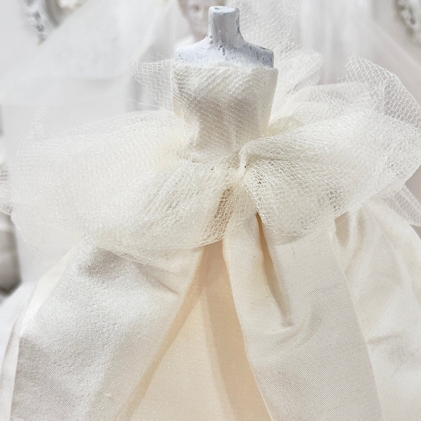 CHANTALLENA Bridal Gown on Dress Form| Becca-Sleeveless Off White Silk Shantung with Tulle Accents|House of Chantalle