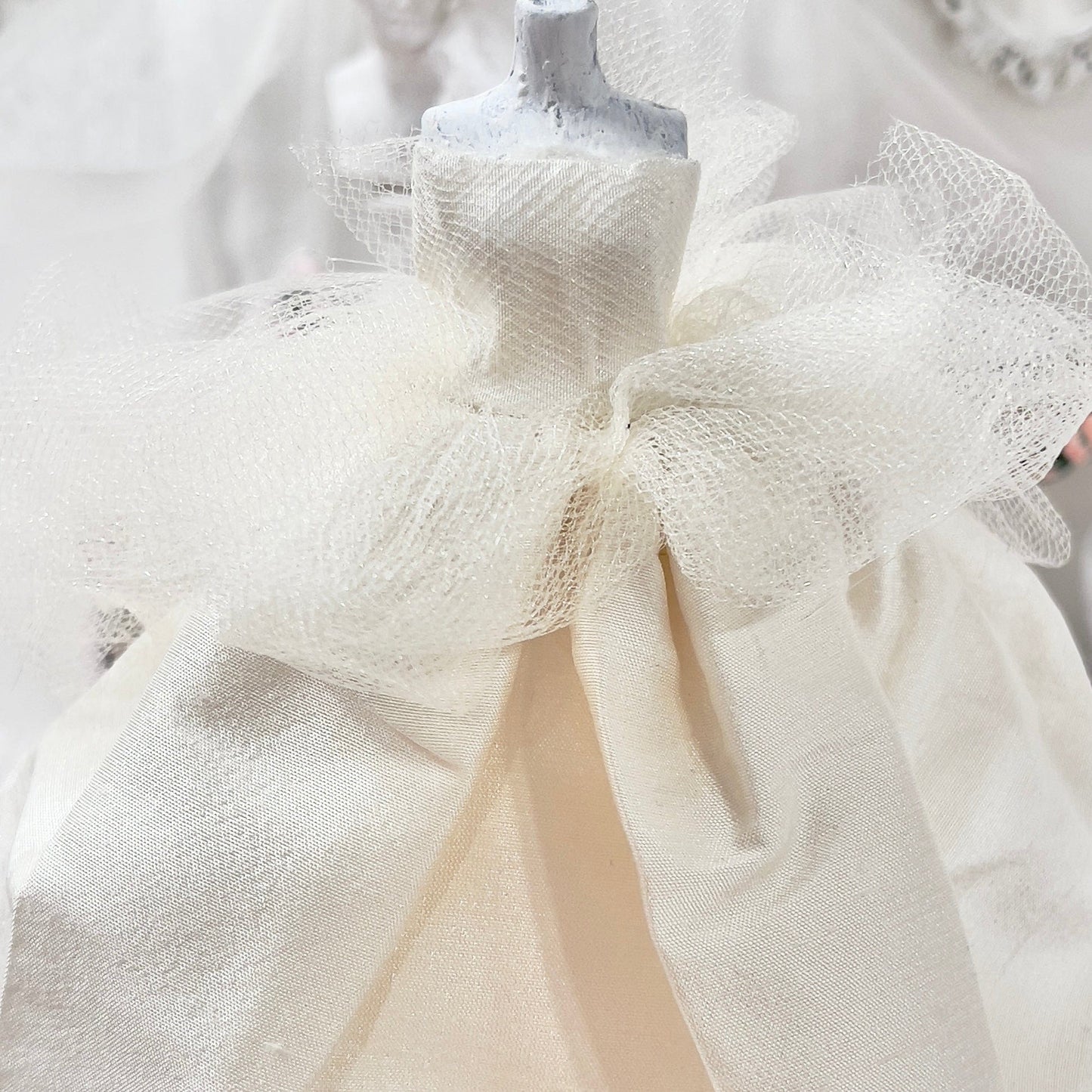 CHANTALLENA Bridal Gown on Dress Form| Becca-Sleeveless Off White Silk Shantung with Tulle Accents|House of Chantalle
