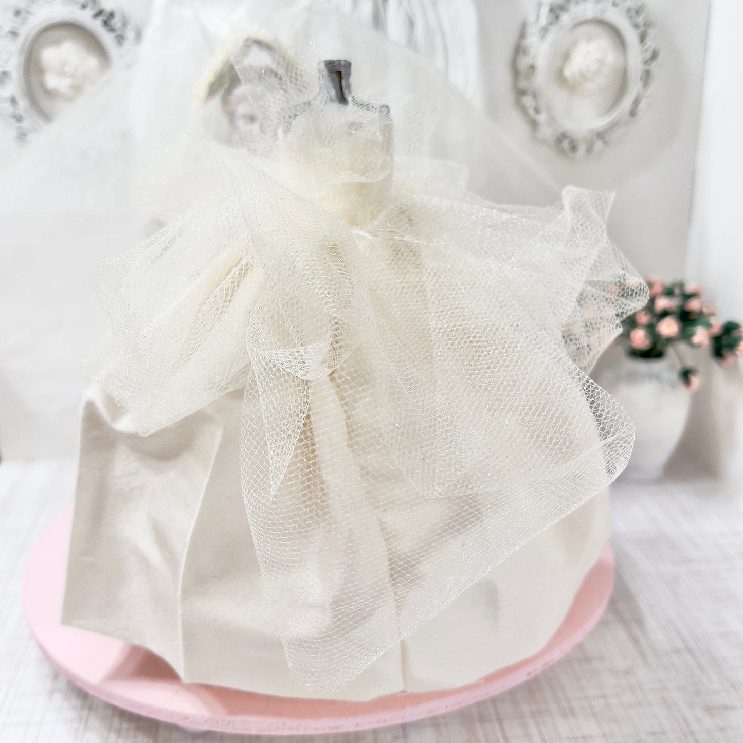 CHANTALLENA Bridal Gown on Dress Form| Becca-Sleeveless Off White Silk Shantung with Tulle Accents|House of Chantalle