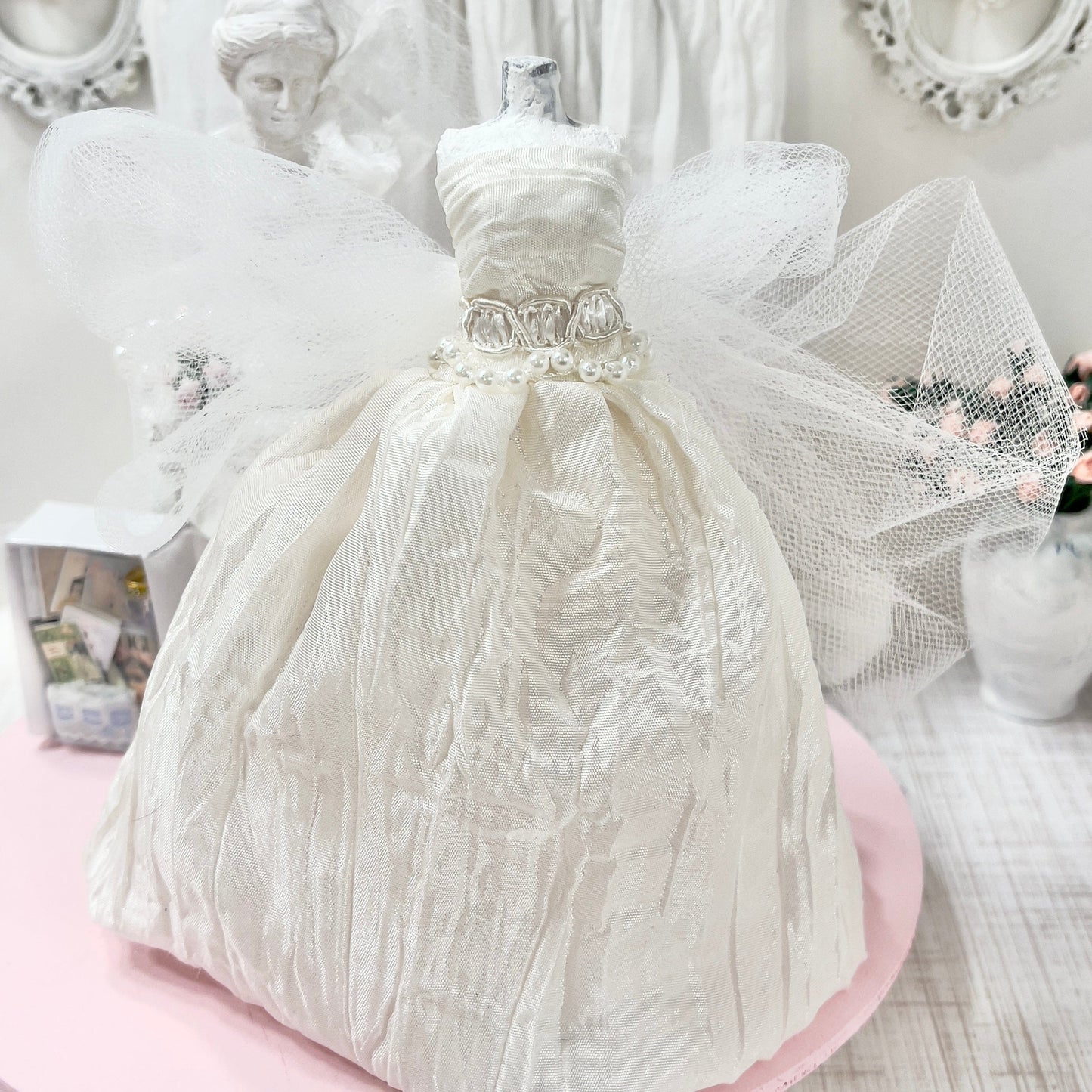CHANTALLENA Bridal Gown on Dress Form| Bethany- Sleeveless Off White Crinkled Taffeta|House of Chantalle