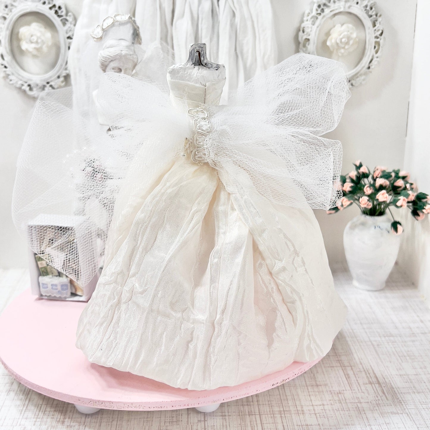 CHANTALLENA Bridal Gown on Dress Form| Bethany- Sleeveless Off White Crinkled Taffeta|House of Chantalle