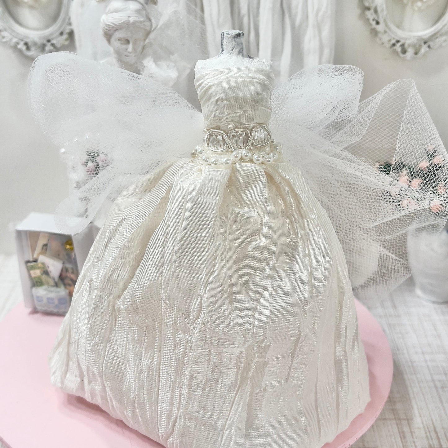 CHANTALLENA Bridal Gown on Dress Form| Bethany- Sleeveless Off White Crinkled Taffeta|House of Chantalle