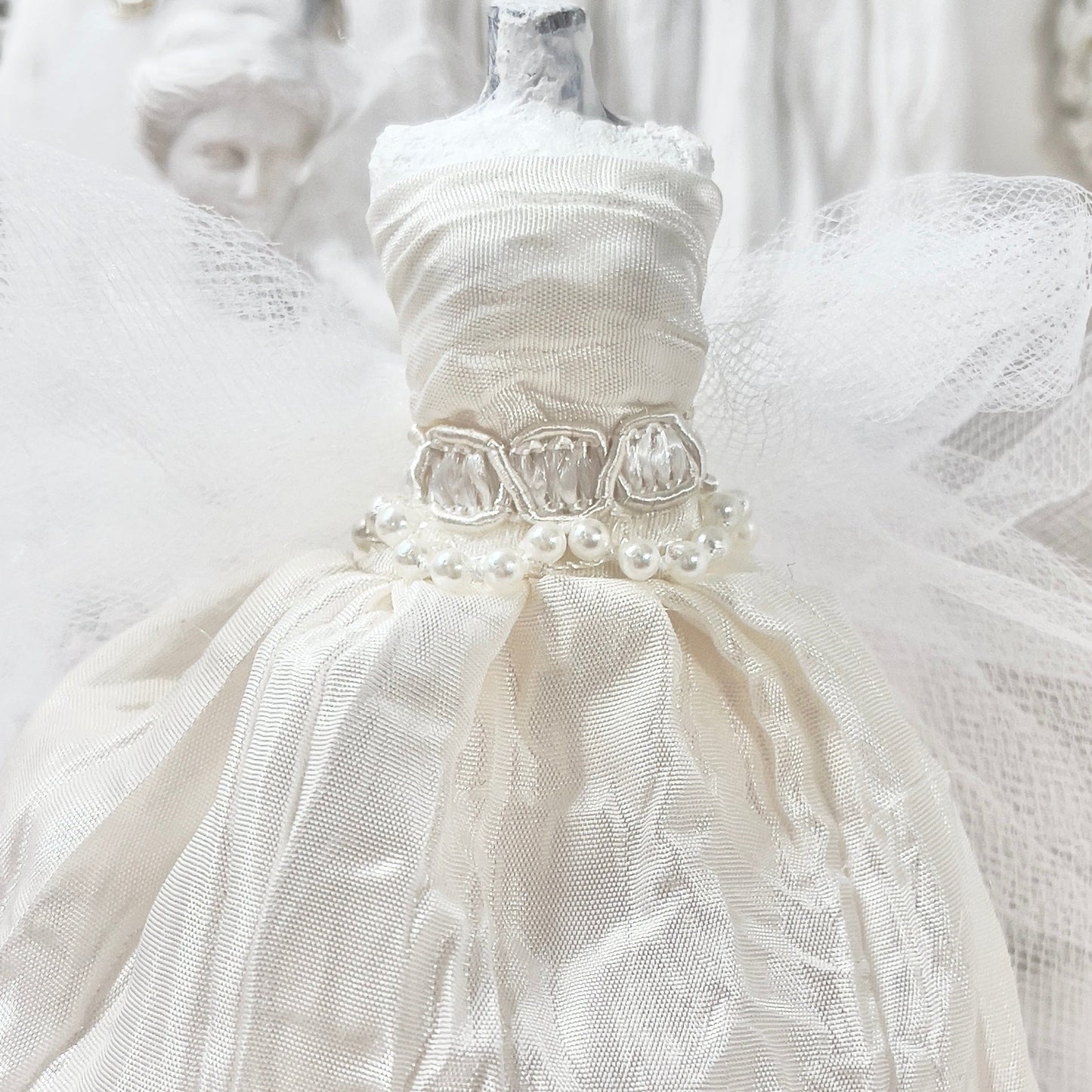 CHANTALLENA Bridal Gown on Dress Form| Bethany- Sleeveless Off White Crinkled Taffeta|House of Chantalle