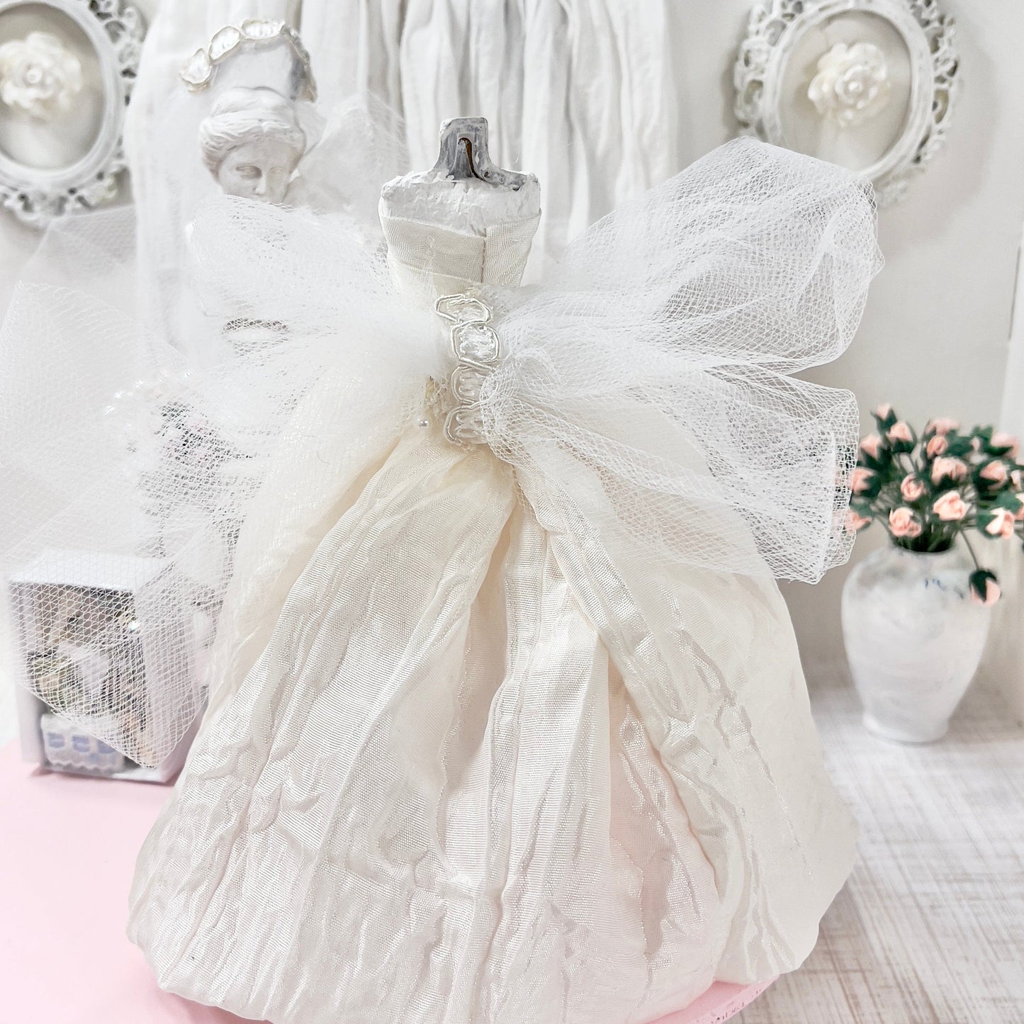 CHANTALLENA Bridal Gown on Dress Form| Bethany- Sleeveless Off White Crinkled Taffeta|House of Chantalle