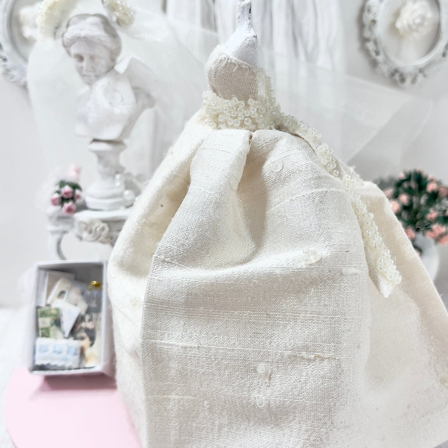 CHANTALLENA Bridal Gown on Dress Form| Blair-Sleeveless Off White Silk Dupioni with Pearl Accents | House of Chantalle
