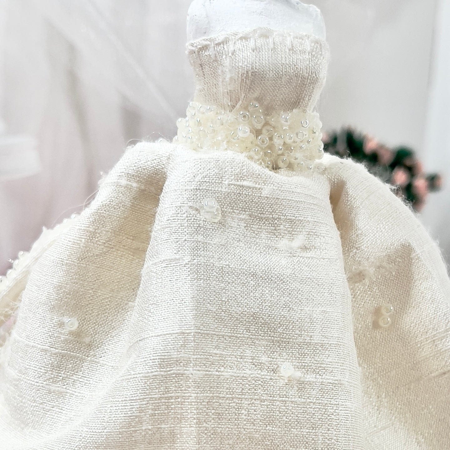 CHANTALLENA Bridal Gown on Dress Form| Blair-Sleeveless Off White Silk Dupioni with Pearl Accents | House of Chantalle