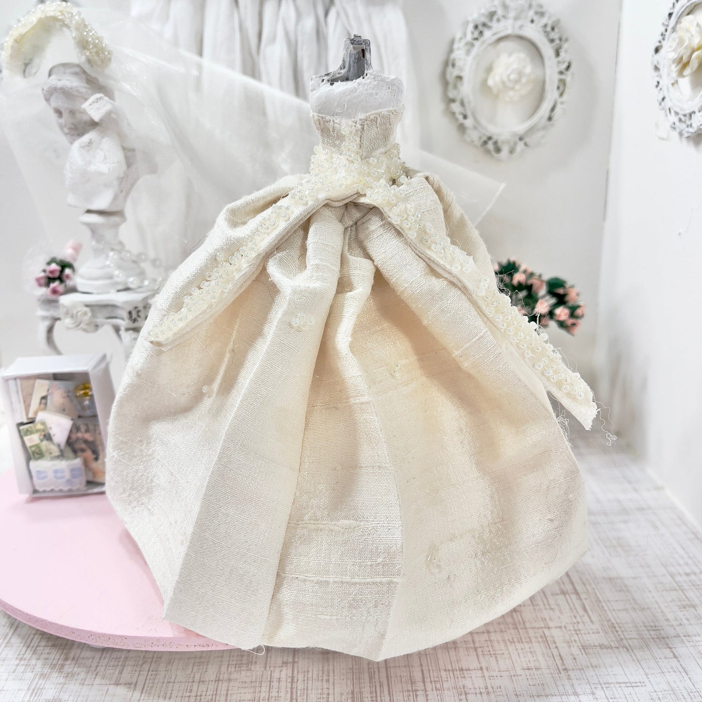 CHANTALLENA Bridal Gown on Dress Form| Blair-Sleeveless Off White Silk Dupioni with Pearl Accents | House of Chantalle
