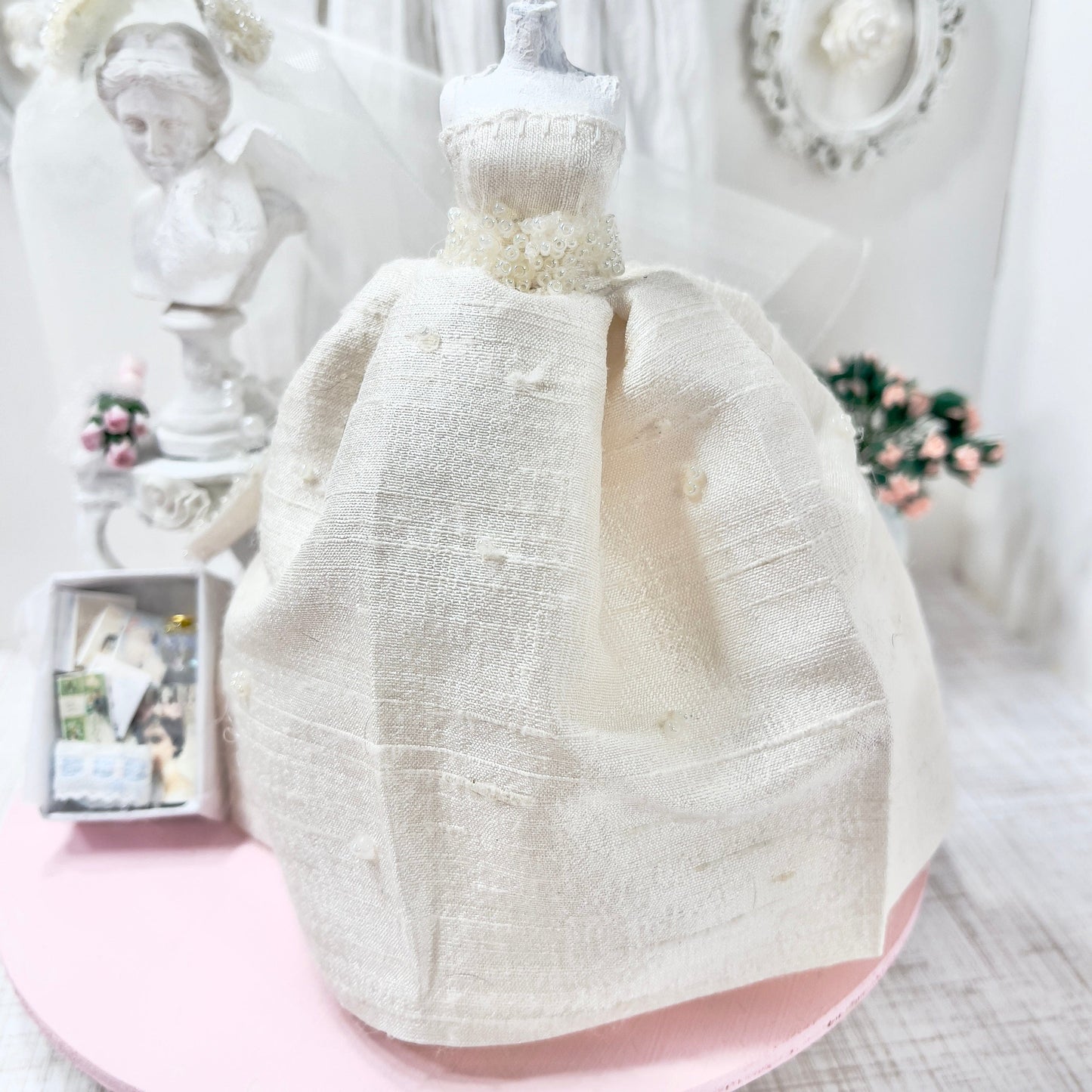 CHANTALLENA Bridal Gown on Dress Form| Blair-Sleeveless Off White Silk Dupioni with Pearl Accents | House of Chantalle