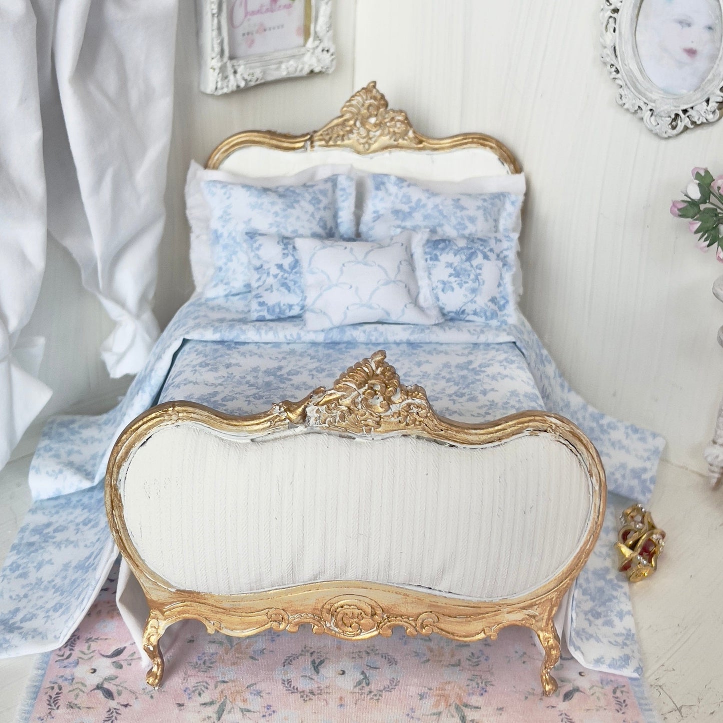 Chantallena Doll House bedding Jardin de Toile | Blue and White Cotton Toile Bedding Set| Kim