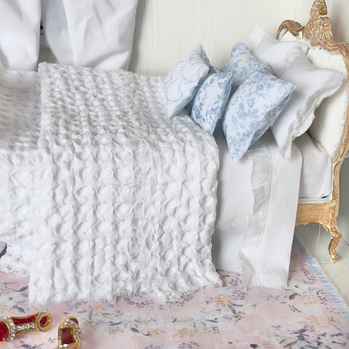 Chantallena Doll House bedding Jardin de Toile | Blue and White Cotton Toile Bedding Set| Kim
