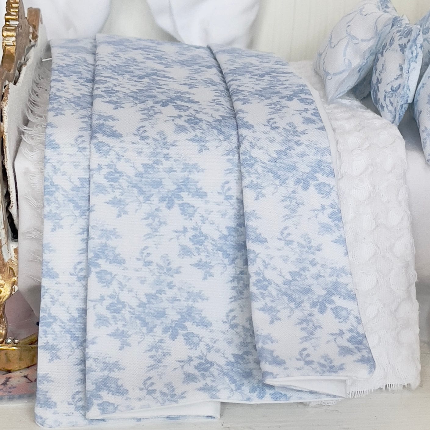 Chantallena Doll House bedding Jardin de Toile | Blue and White Cotton Toile Bedding Set| Kim