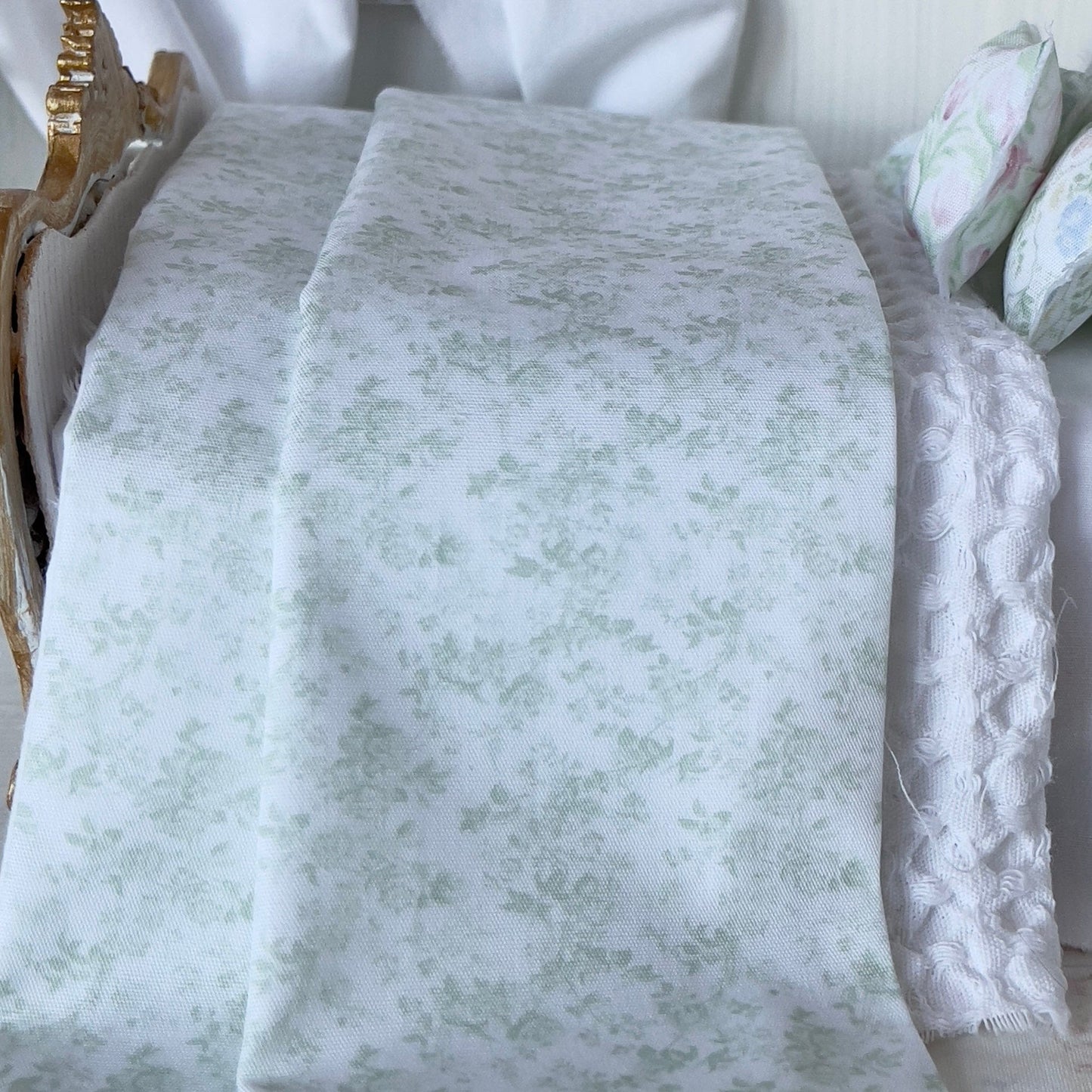 Chantallena Doll House bedding Jardin de Toile | Green and White Cotton Toile Bedding Set| Hyden