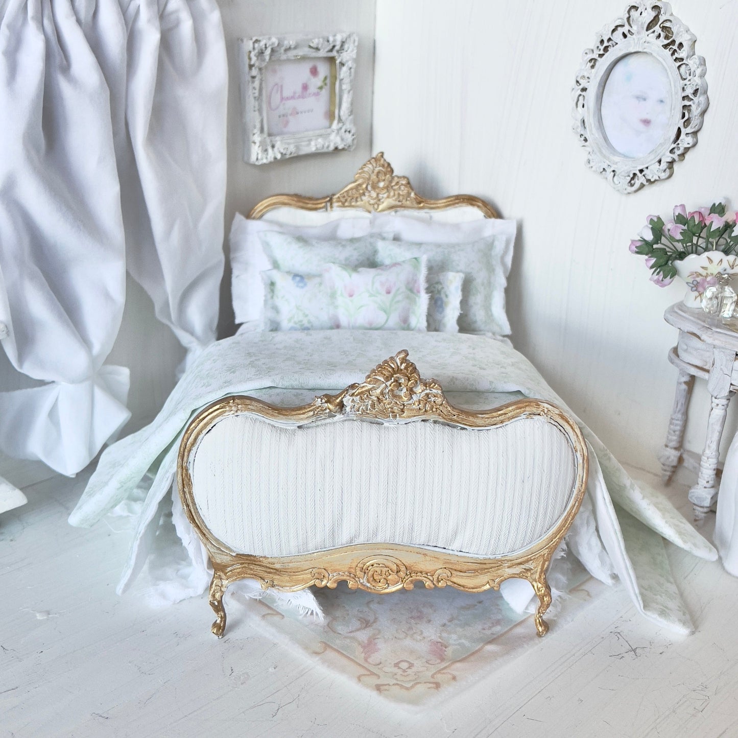 Chantallena Doll House bedding Jardin de Toile | Green and White Cotton Toile Bedding Set| Hyden