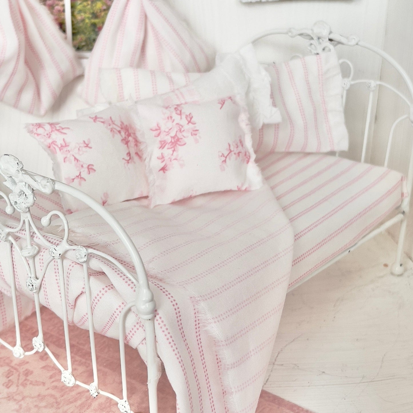 Chantallena Doll House Bedding Lillian Grace| Pink and White Stripe and Pink Toile Cotton Bedding Set