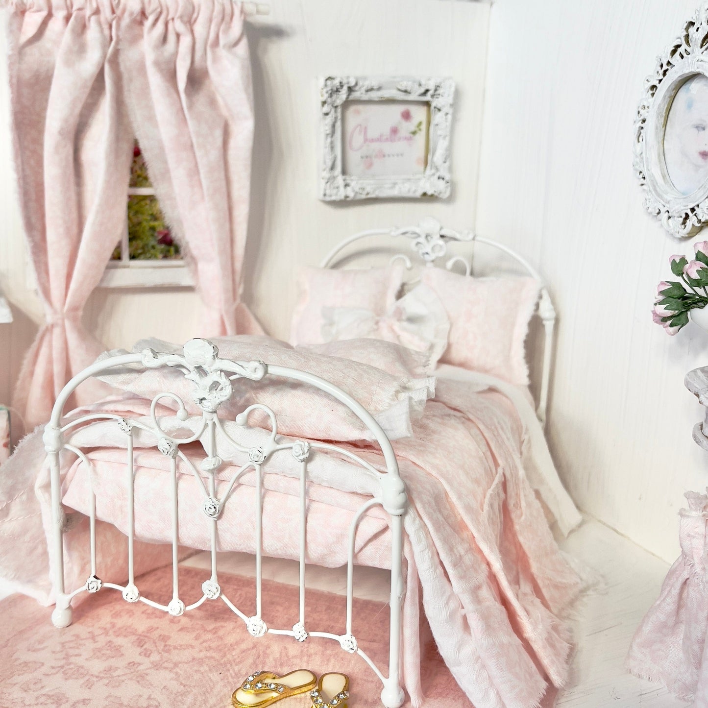 Chantallena Doll House Bedding Lillian Grace| Pink and White Toile Cotton Bedding Set