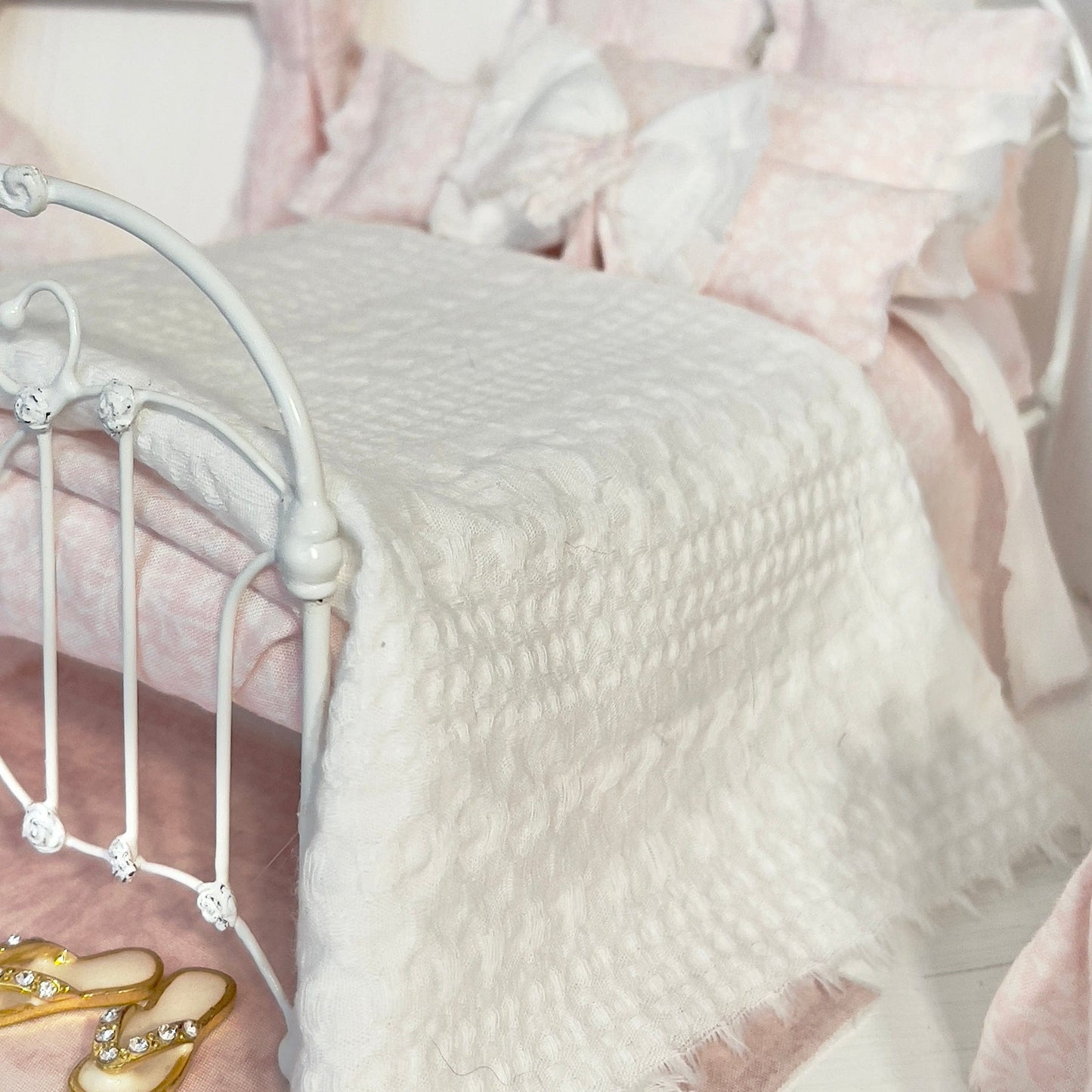 Chantallena Doll House Bedding Lillian Grace| Pink and White Toile Cotton Bedding Set
