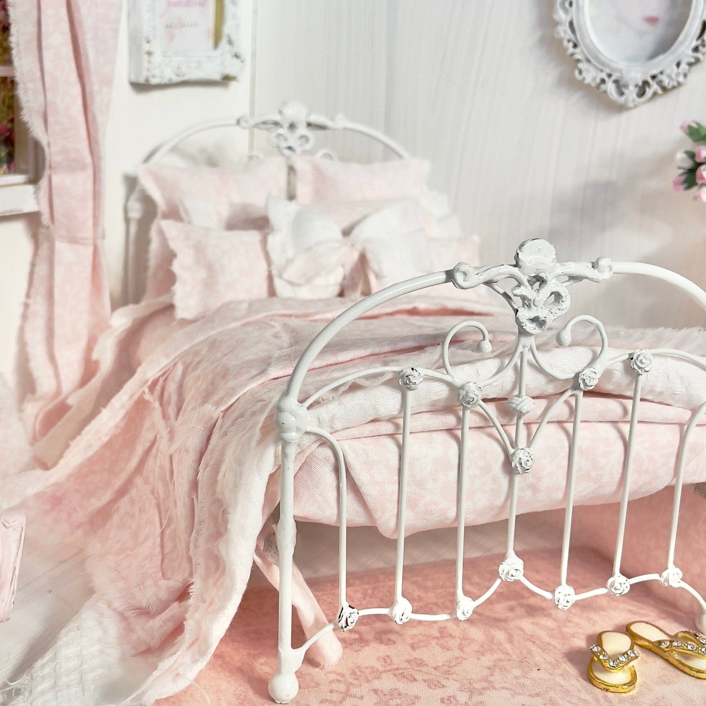 Chantallena Doll House Bedding Lillian Grace| Pink and White Toile Cotton Bedding Set