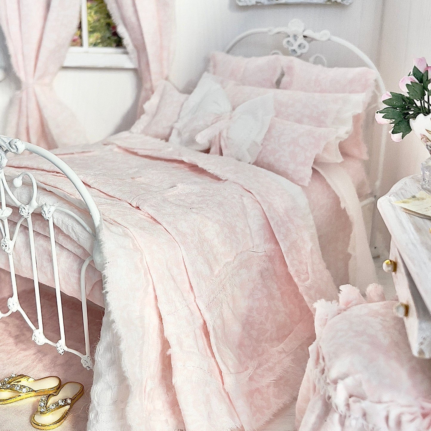 Chantallena Doll House Bedding Lillian Grace| Pink and White Toile Cotton Bedding Set