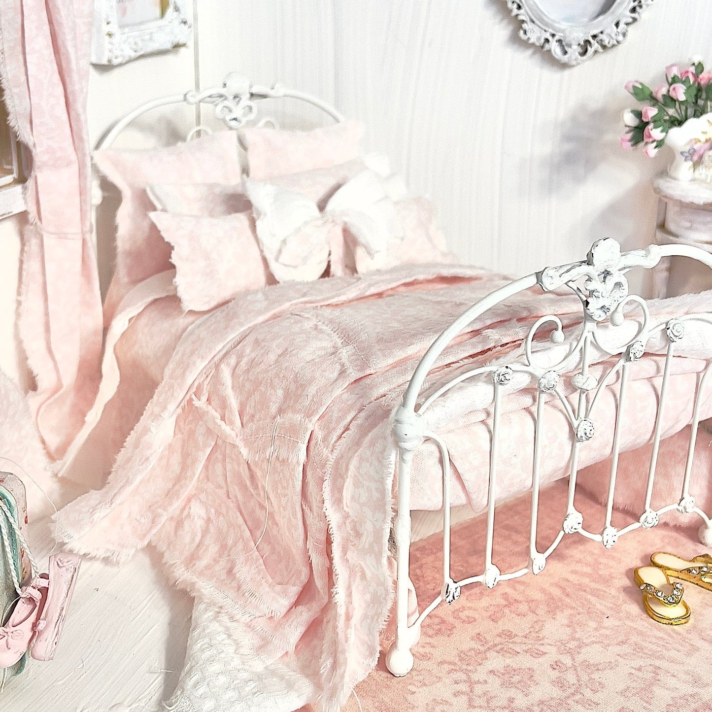 Chantallena Doll House Bedding Lillian Grace| Pink and White Toile Cotton Bedding Set