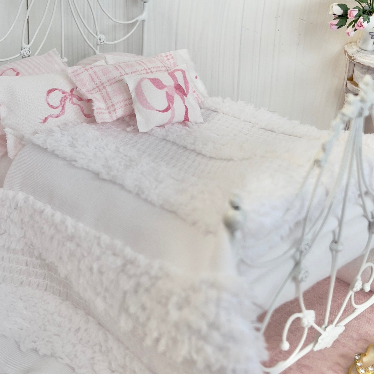 Chantallena Doll House Bedding Lillian Grace| Pink Bow and Pink Stripe Cotton Bedding Set