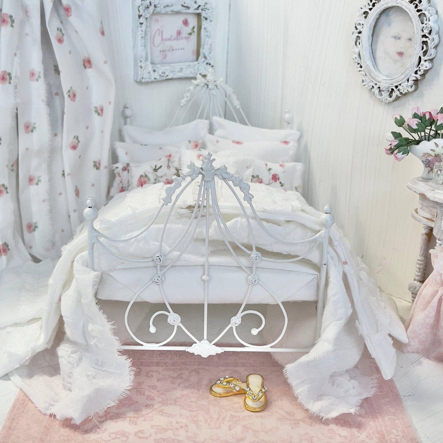 Chantallena Doll House Bedding Lillian Grace| Pink Roses with Pin-tucked Bedspread Cotton Bedding Set
