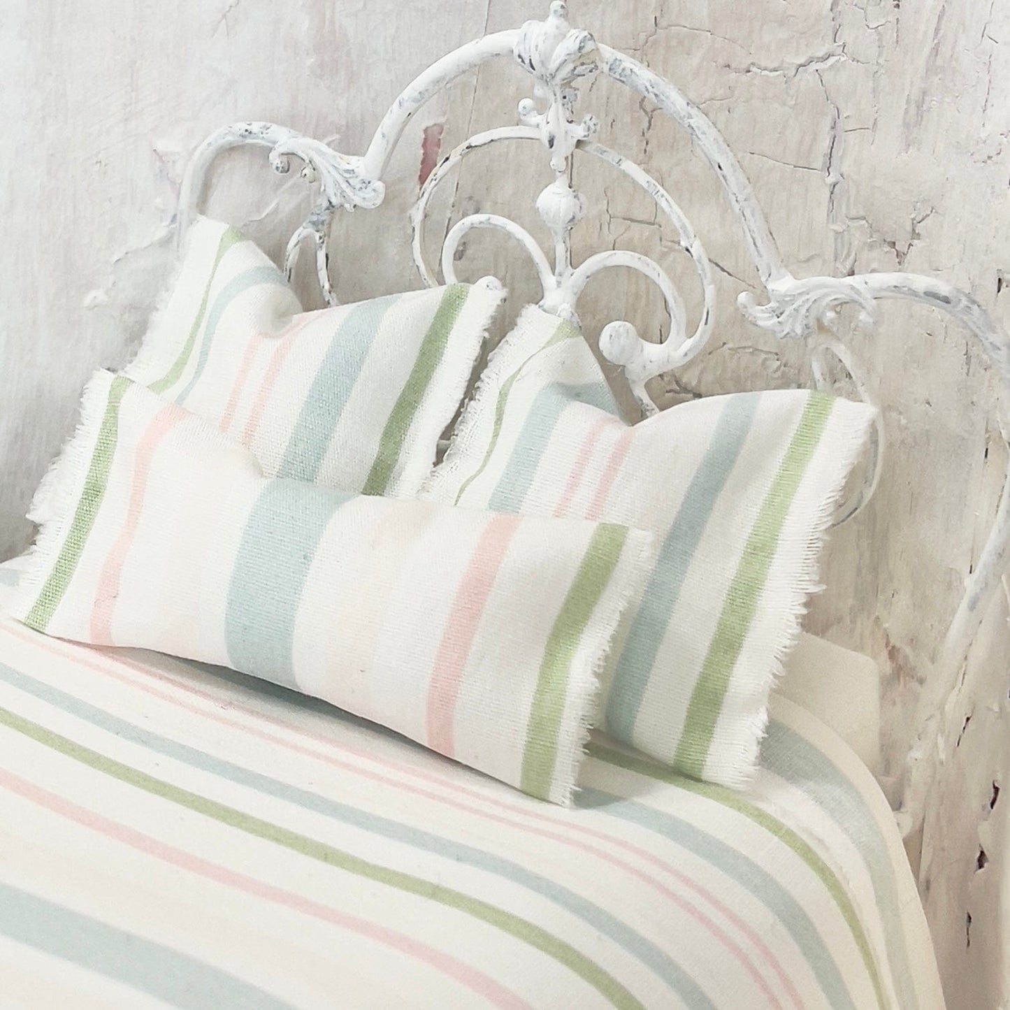 Chantallena Doll House Bedding Simply Lena | Five Piece Pastel Striped Cotton Bedding Set |