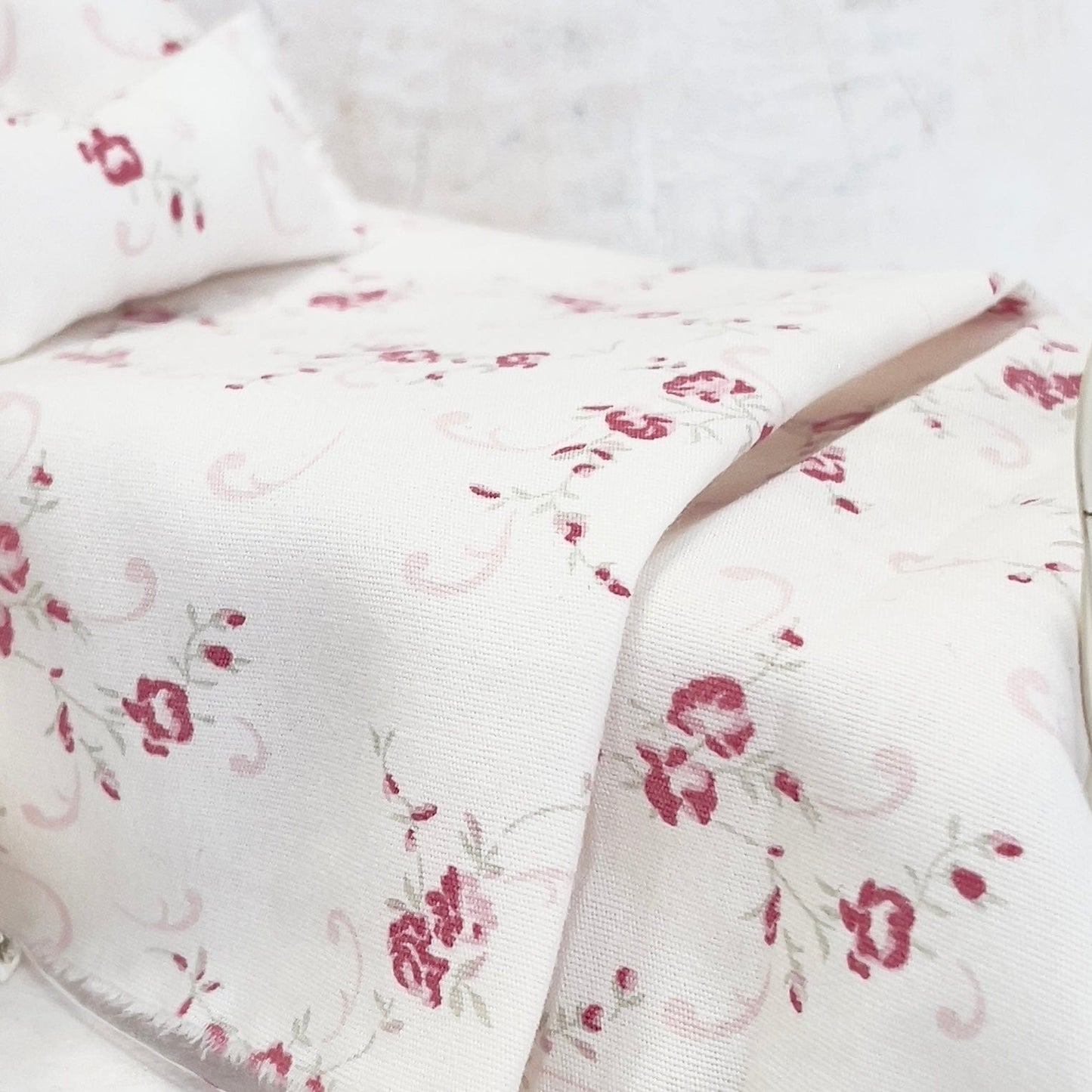 Chantallena Doll House Bedding Simply Lena | Five Piece Pink Roses on Off White Cotton Bedding Set |