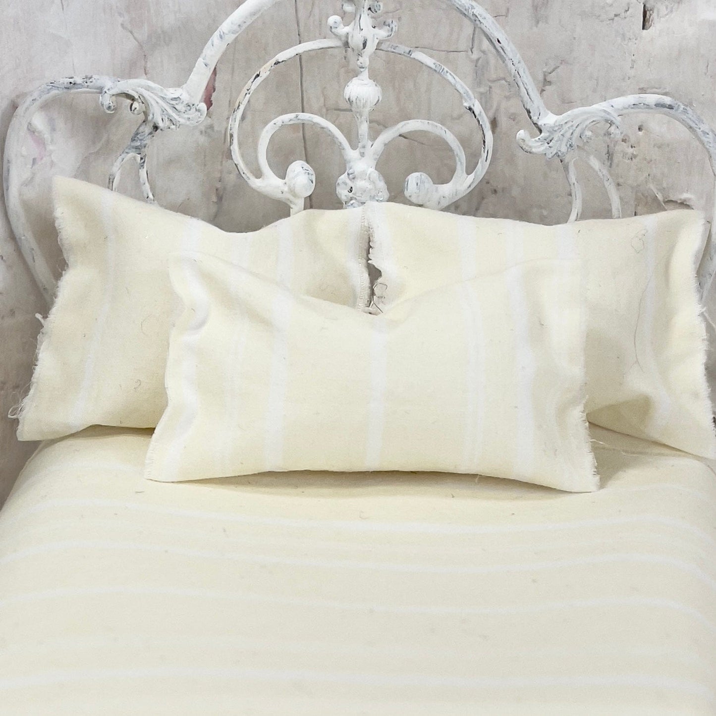 Chantallena Doll House Bedding Simply Lena | Five Piece Shabby Yellow and White Striped Cotton Bedding Set |