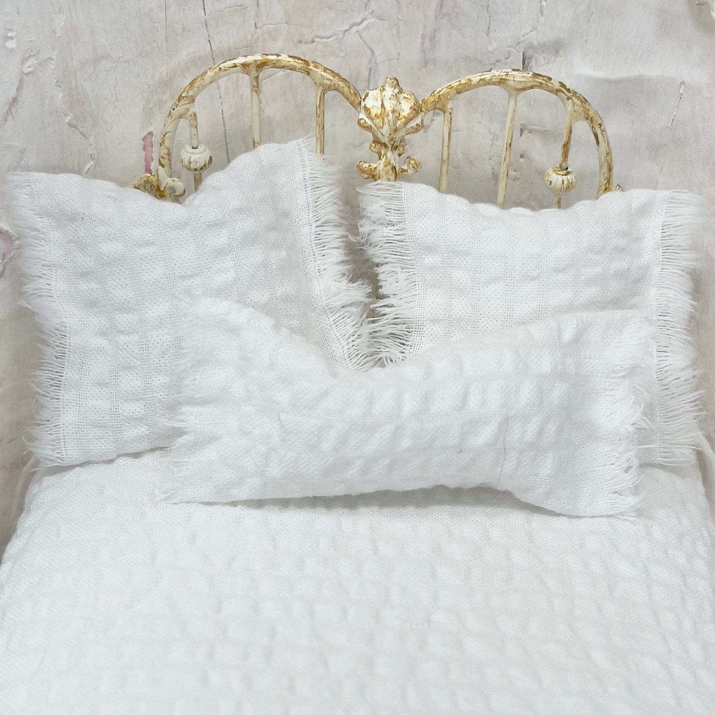Chantallena Doll House Bedding Simply Lena | Five Piece White Seersucker Cotton Bedding Set |