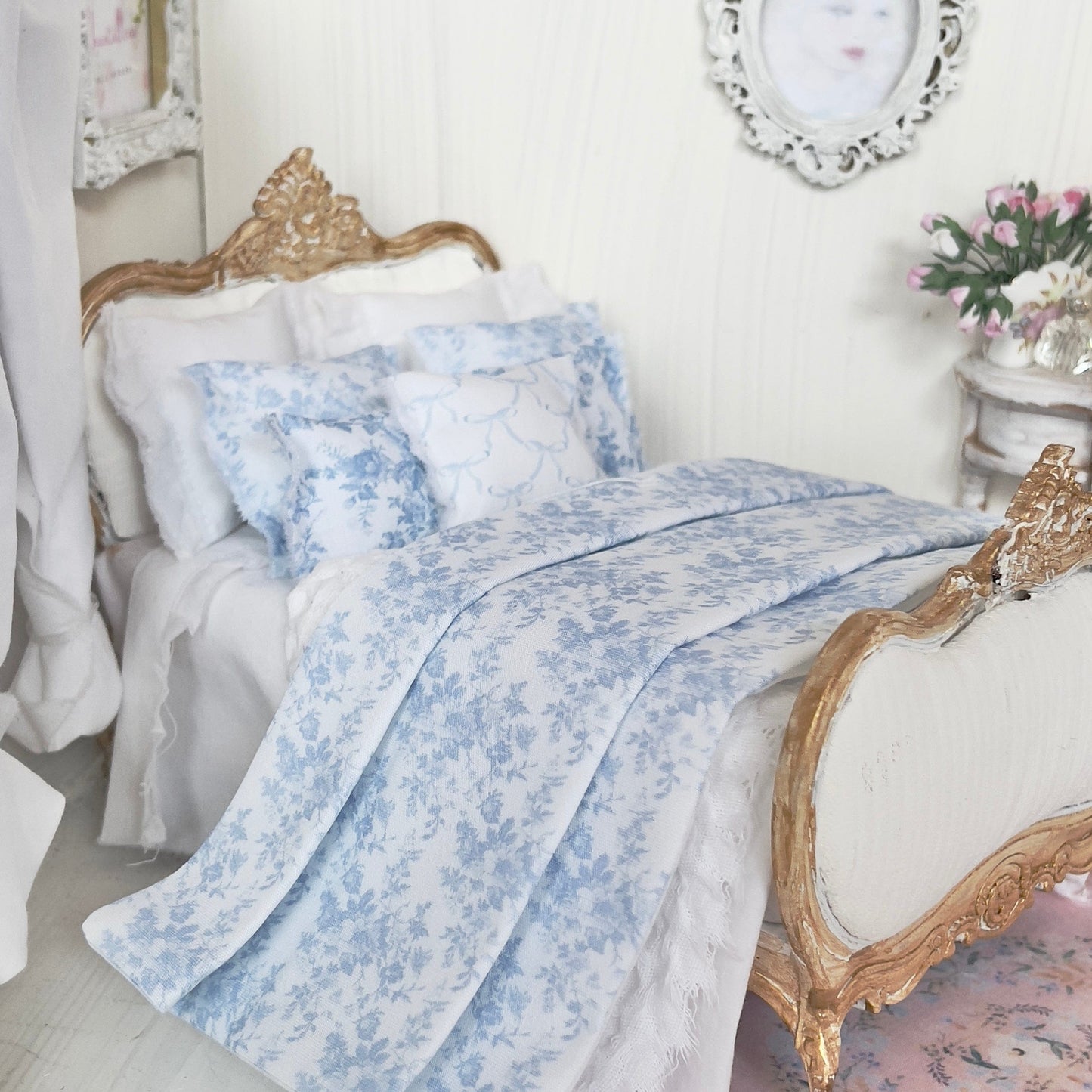 Chantallena Doll House bedding single Jardin de Toile | Blue and White Cotton Toile Bedding Set| Kim