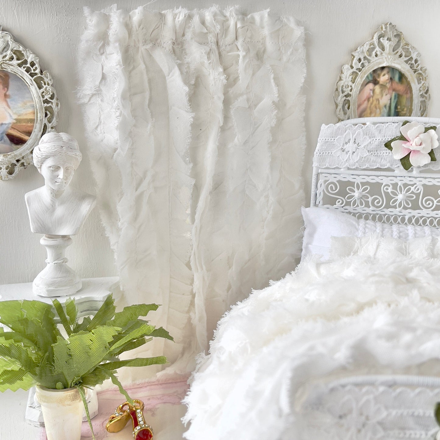 Chantallena Doll House Curtains | Soft White Ruffled 2 Panel Cotton Curtains | White Ruffled