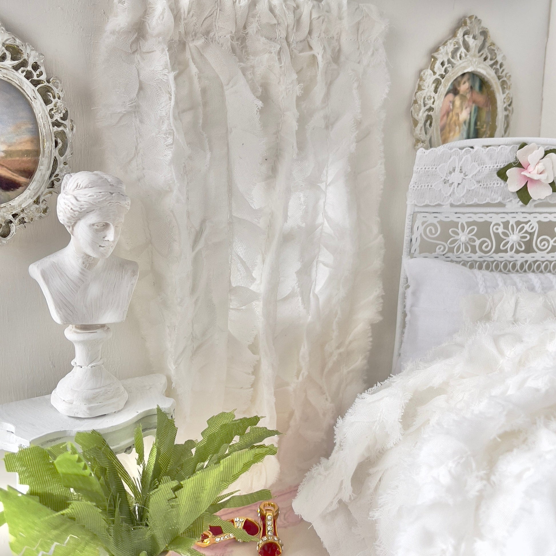 Chantallena Doll House Curtains | Soft White Ruffled 2 Panel Cotton Curtains | White Ruffled