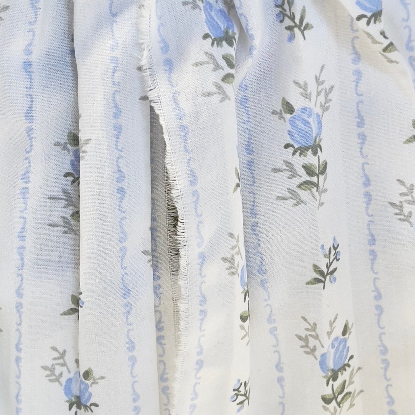 Chantallena Doll House Dollhouse Accessories Curtains | Blue Floral Trellis 2 Panel Cotton Curtains