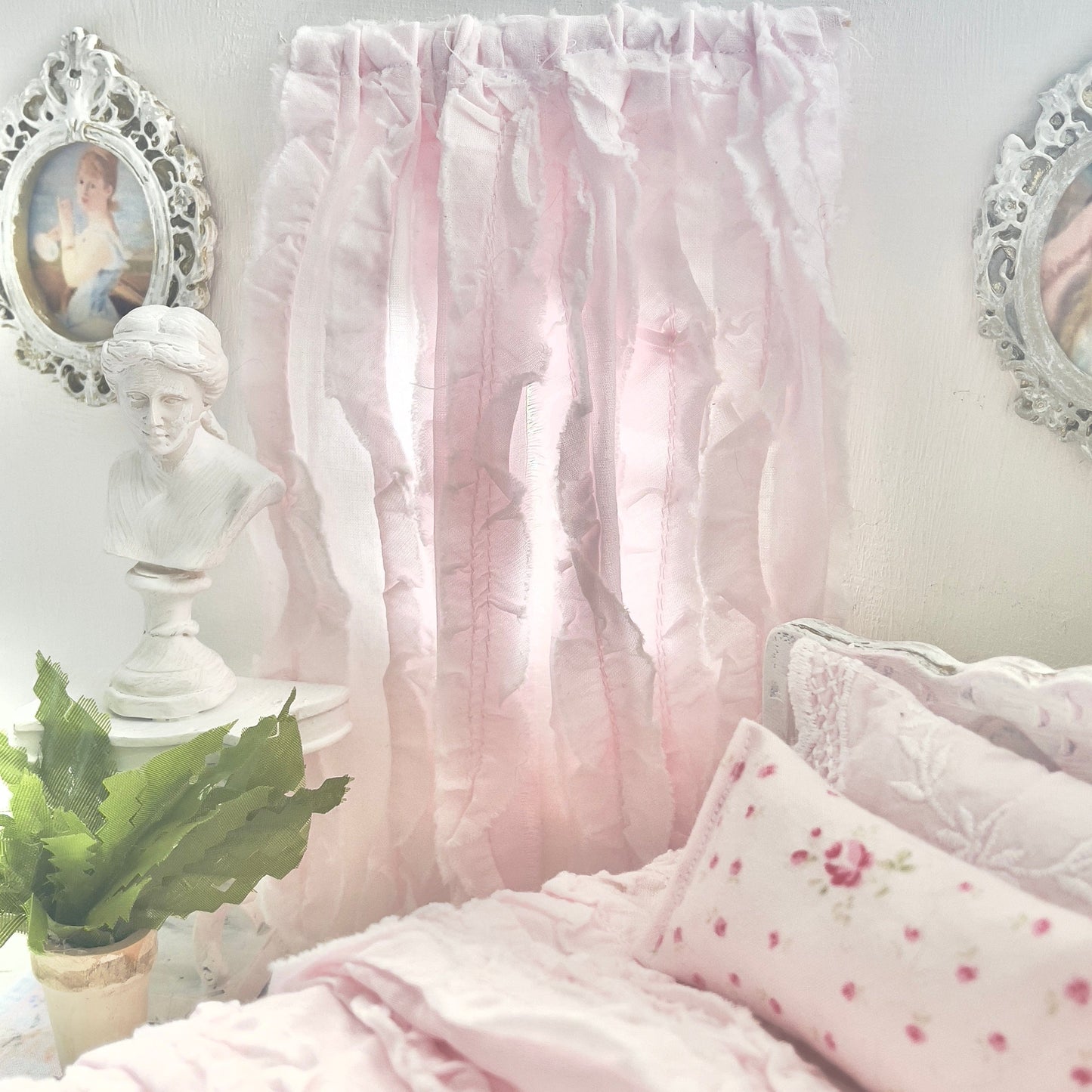 Chantallena Doll House Dollhouse Accessories (Curtains | Light 2 Panel Cotton Curtains |Light Shabby Pink