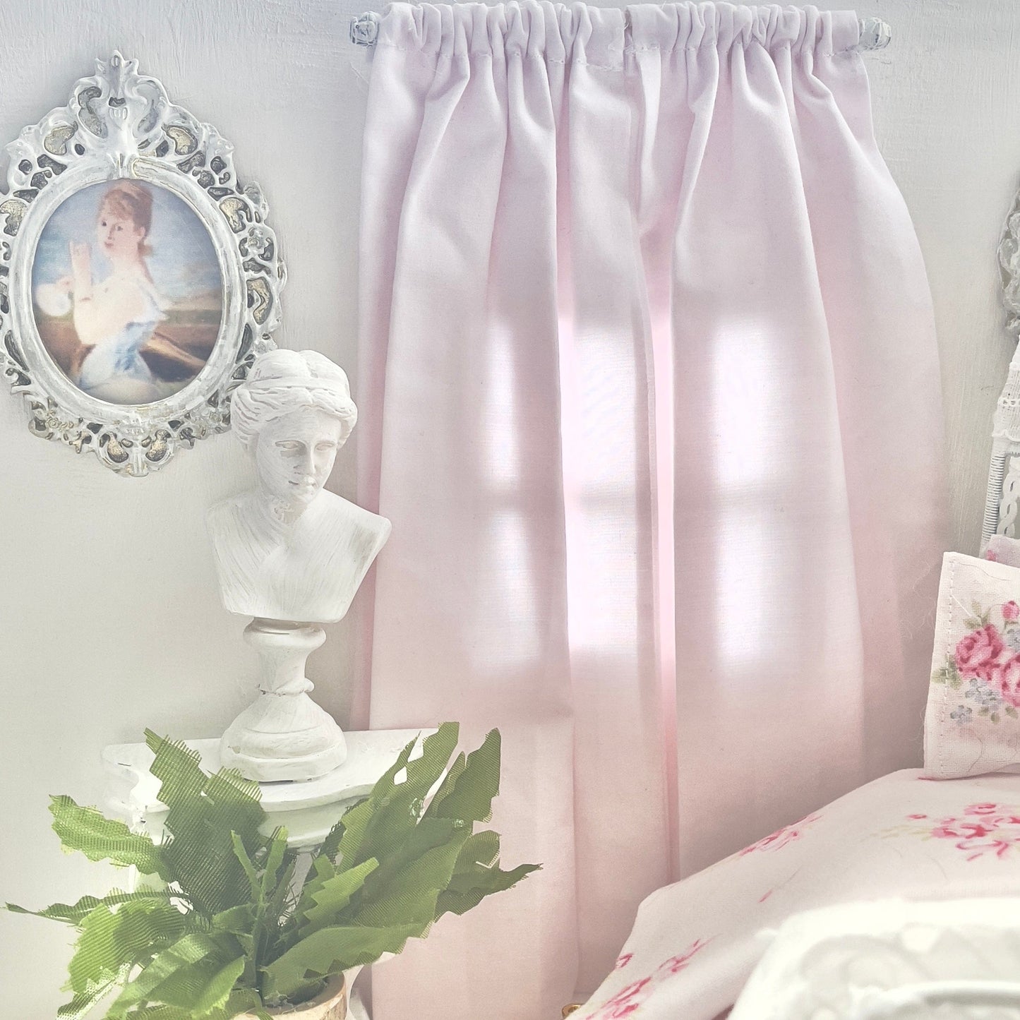 Chantallena Doll House Dollhouse Accessories Curtains | Light Shabby Pink 2 Panel Cotton Curtains |Light Shabby Pink