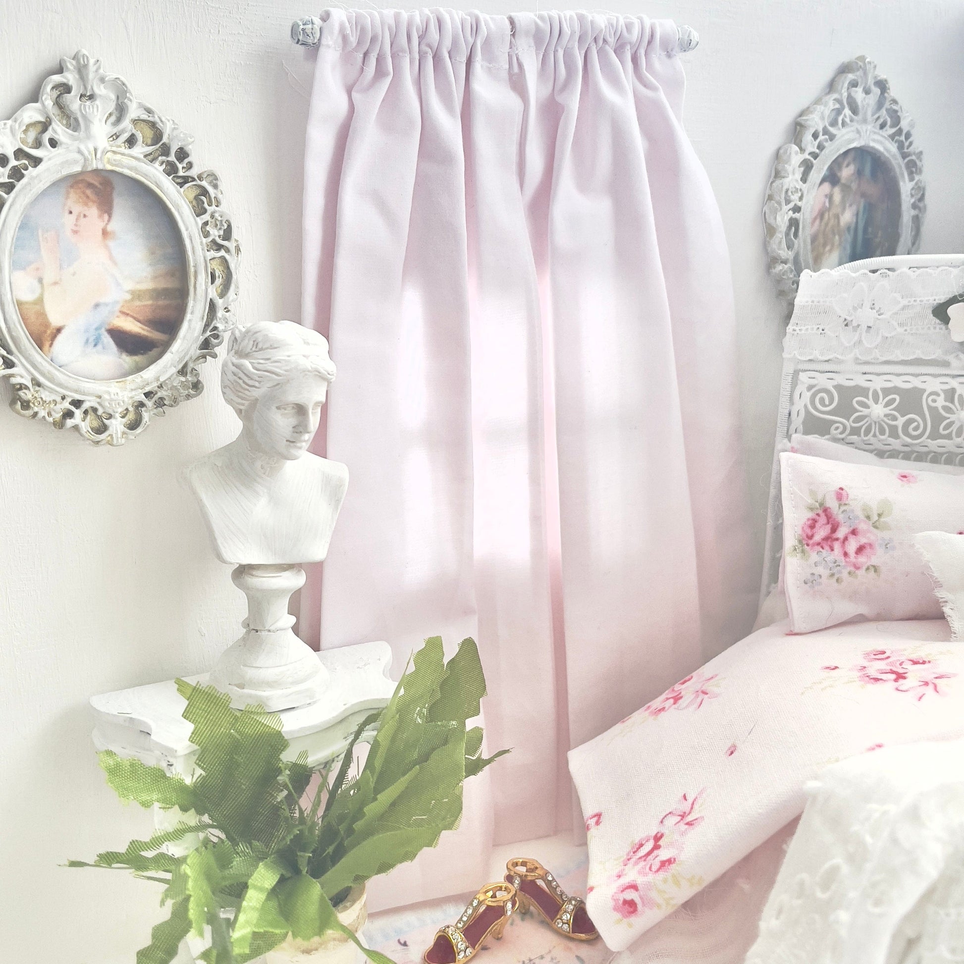 Chantallena Doll House Dollhouse Accessories Curtains | Light Shabby Pink  2 Panel Cotton Curtains |Light Shabby Pink