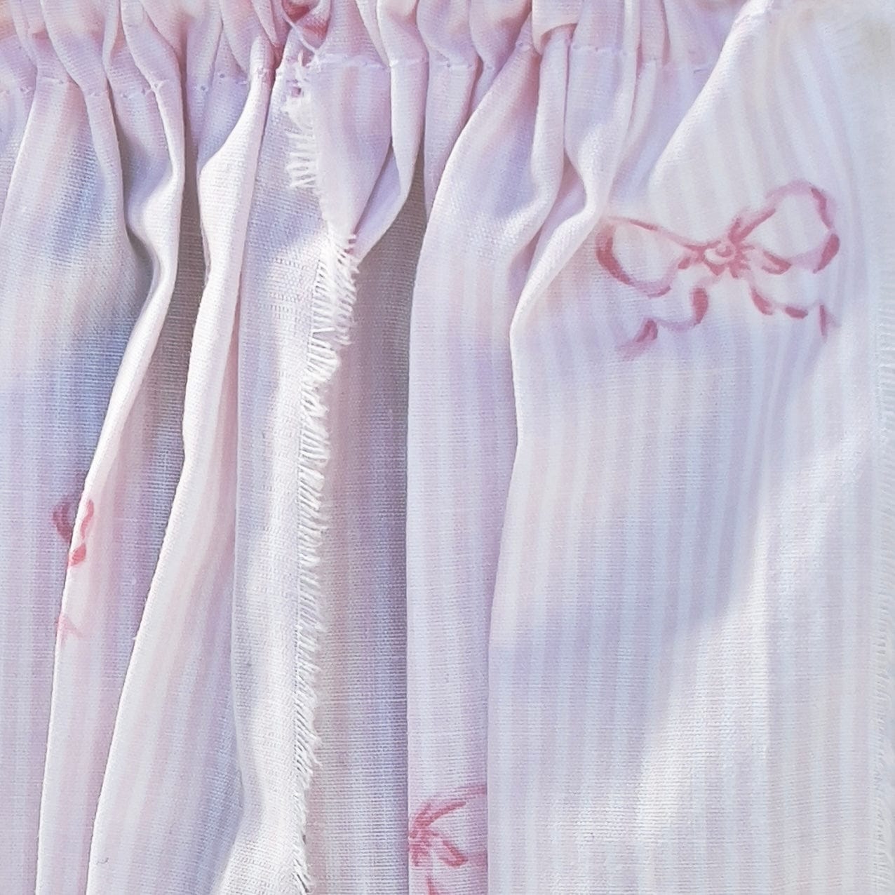 Chantallena Doll House Dollhouse Accessories Curtains | Pink and White Stripes with Petite Pink Bows 2 Panel Cotton Curtains