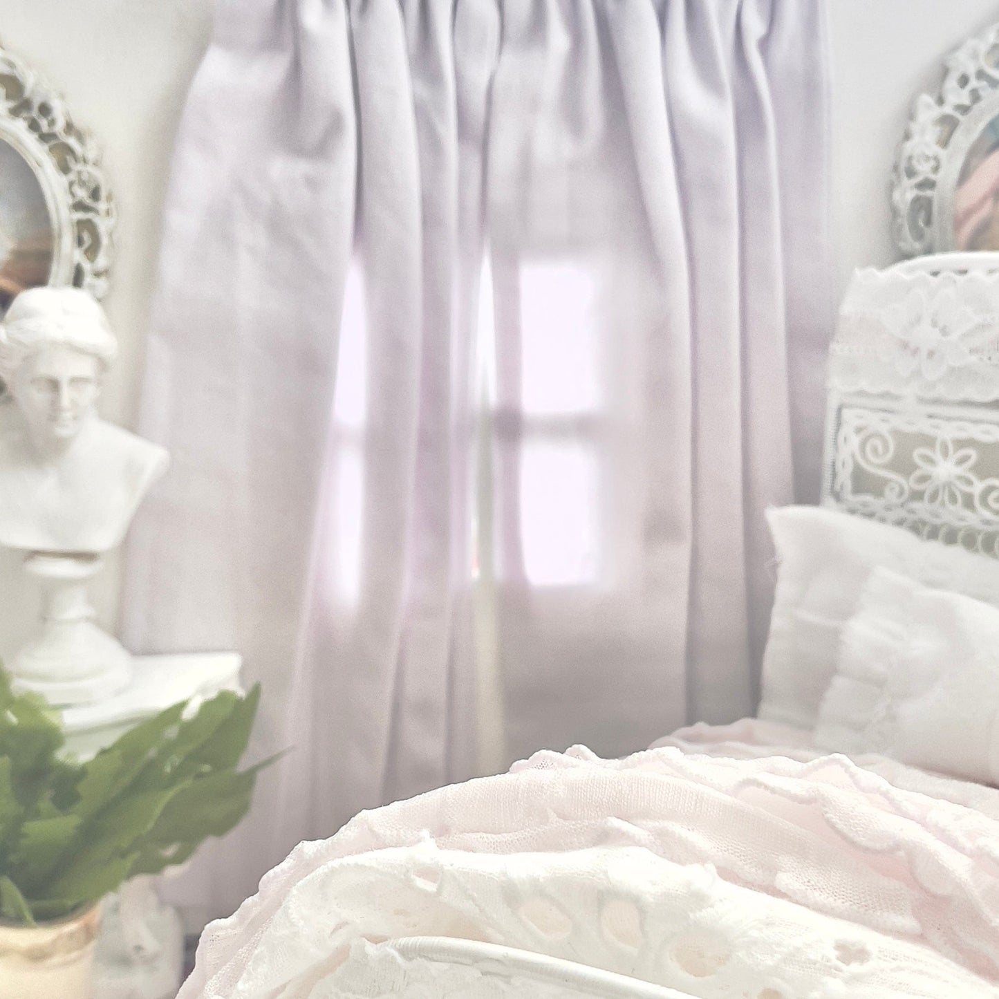 Chantallena Doll House Dollhouse Accessories Curtains | Shabby Lavender 2 Panel Cotton Curtains | Shabby Lavender