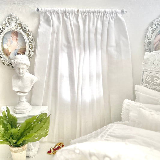 Chantallena Doll House Dollhouse Accessories Curtains | Shabby White 2 Panel Cotton Curtains | White Shabby