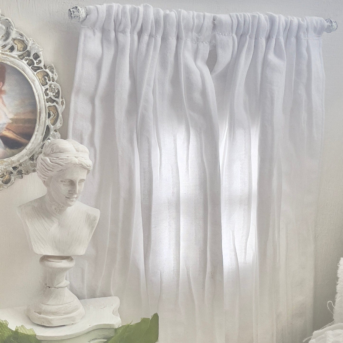 Chantallena Doll House Dollhouse Accessories Curtains | White Pleated 2 Panel Cotton Curtains | White Pleats