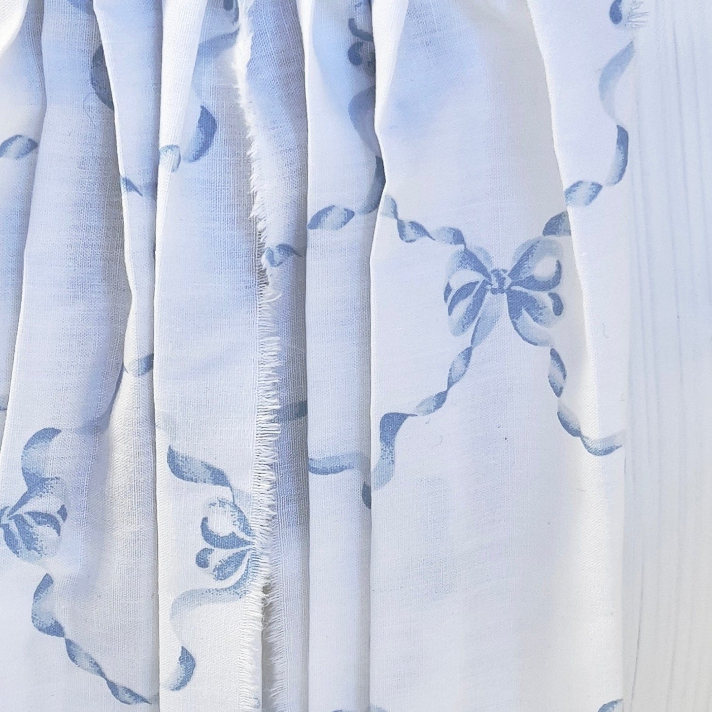 Chantallena Doll House Dollhouse Accessories Curtains | White with Blue Ribbon Bows 2 Panel Cotton Curtains