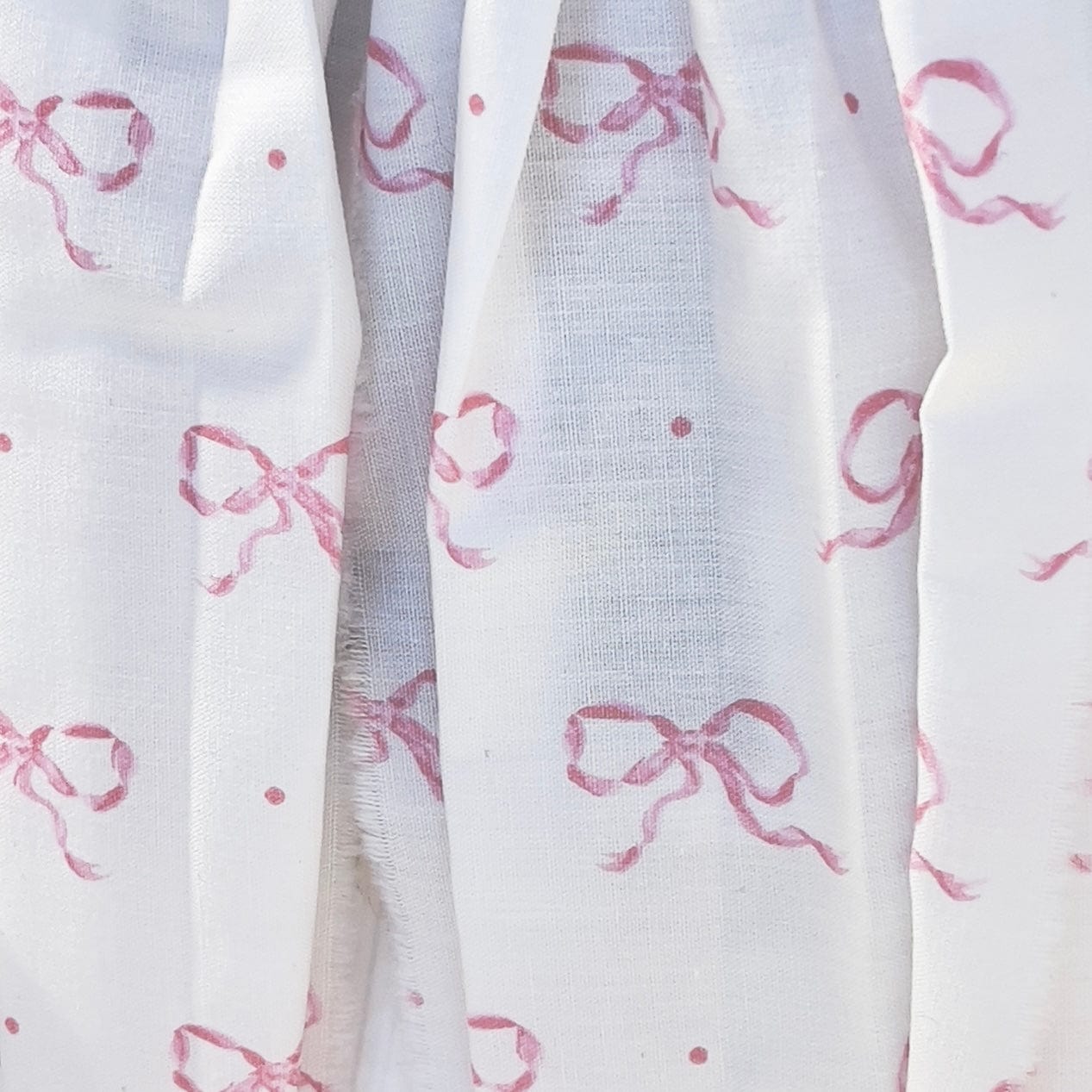 Chantallena Doll House Dollhouse Accessories Curtains | White with Petite Pink Bows 2 Panel Cotton Curtains