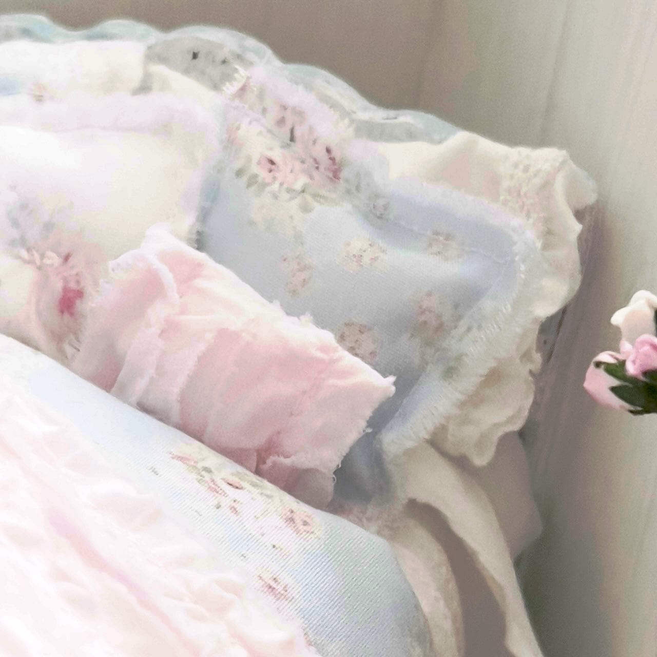 Chantallena Doll House Dressed 1:12 Scale Bed | Blue Floral Bedspread| Blue Meadow
