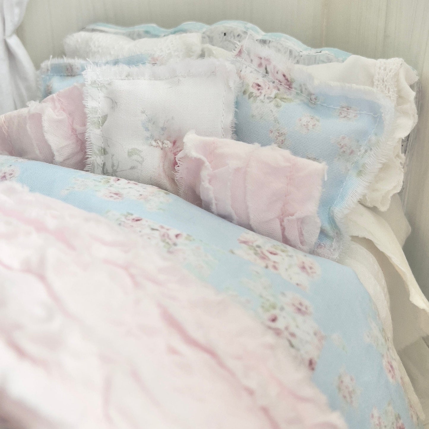 Chantallena Doll House Dressed 1:12 Scale Bed | Blue Floral Bedspread| Blue Meadow