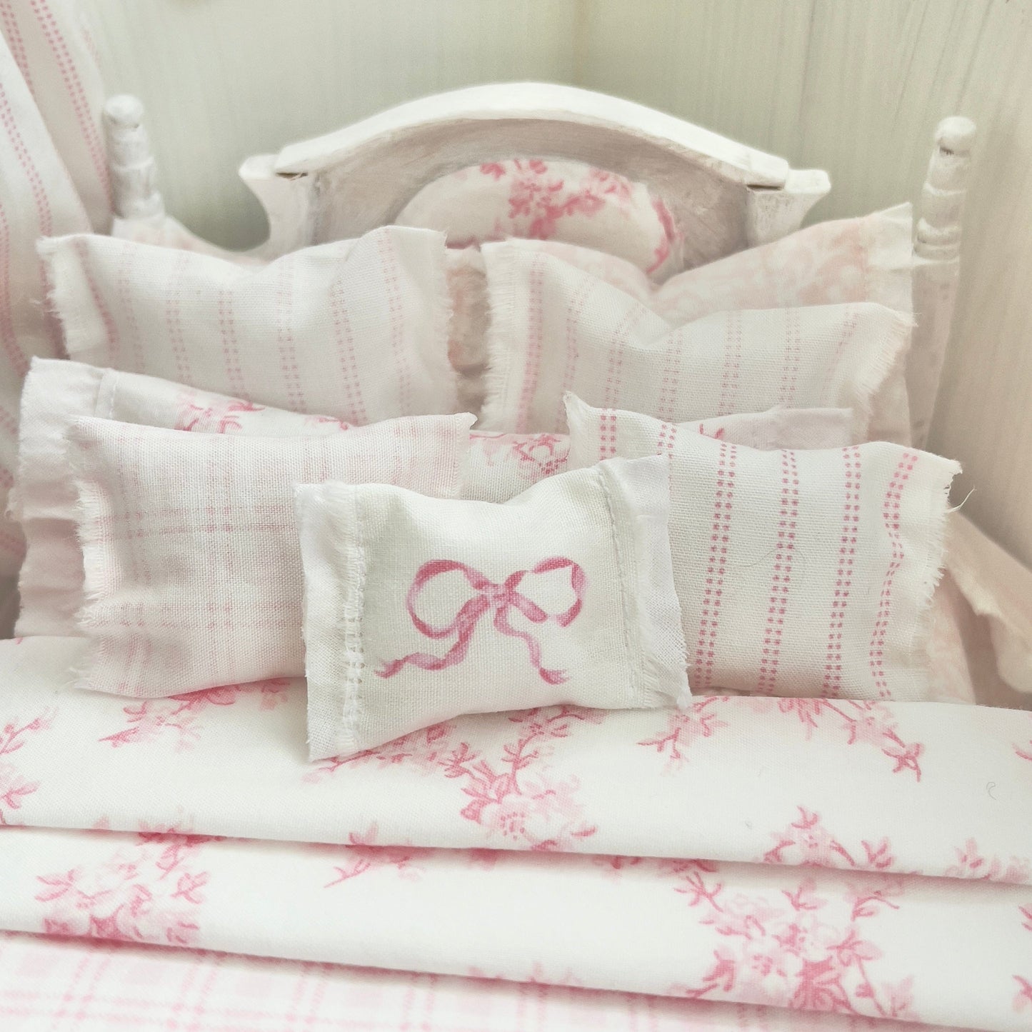 Chantallena Doll House Dressed 1:12 Scale Bed | Decoupaged with Vintage Chenille Bedspreads| Touch of Laura