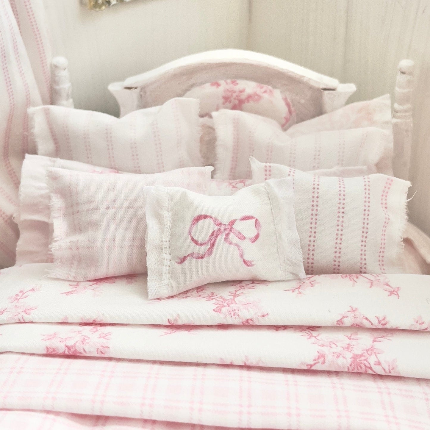 Chantallena Doll House Dressed 1:12 Scale Bed | Decoupaged with Vintage Chenille Bedspreads| Touch of Laura