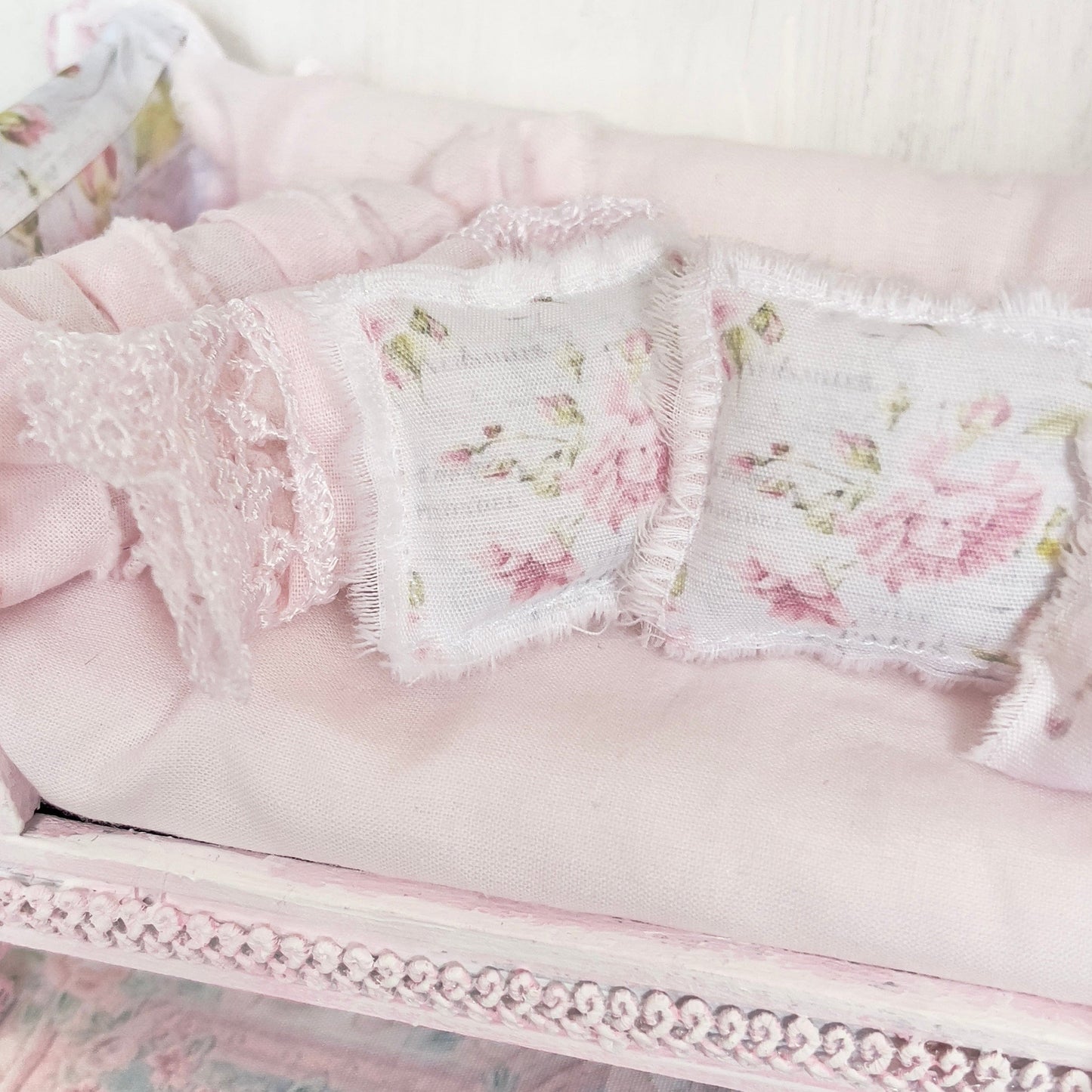 Chantallena Doll House Dressed Day Bed Bedding|Shabby Blue Floral and Striped Cotton 1:12 Scale Dollhouse Set | Rose Daydreams
