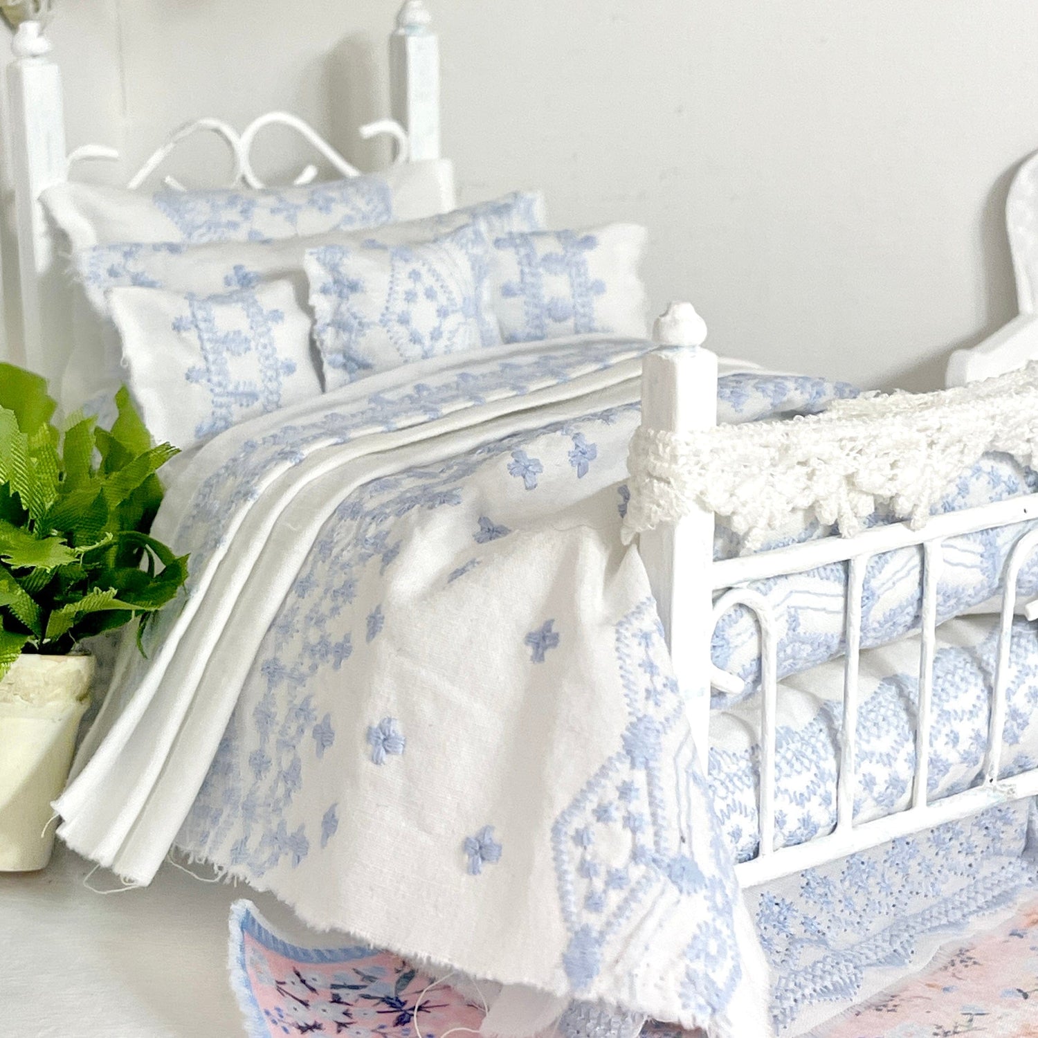 Chantallena Doll House Evelina | White Cotton with Blue Embroidery